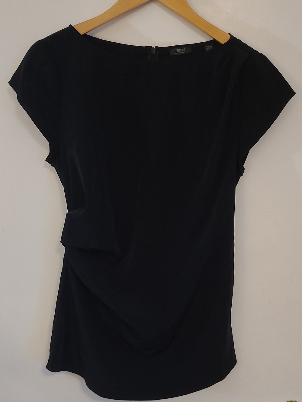 Esprit Black Cap Sleeve Blouse with Draped Side Detail